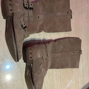 Brown Suede Buckle Boots